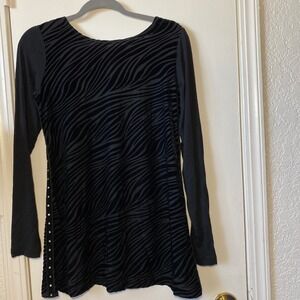MAX & RINA Black Velvet Burnout Y2K‎ Zebra Print Studded Goth Glam Top S Small